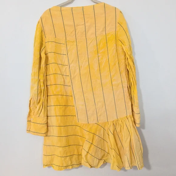 3.1 Phillip Lim Striped Tunic Dress Shirt Pleated Tiered Long Sleeve Yellow 4 - Picture 5 of 15